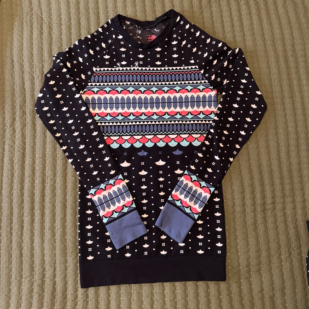 Sweaty Betty Black and Blue Patterned Long Sleeve Top